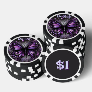 Lot De Jeton De Poker Papillon gothique violet noir personnalisé