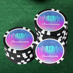 Lot De Jeton De Poker Parties scintillant Bleue Fluorescent Neon Rose & 