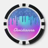 Lot De Jeton De Poker Parties scintillant Bleue Fluorescent Neon Rose & (Recto)