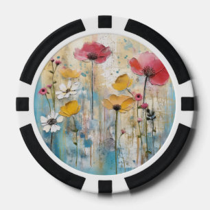 Lot De Jeton De Poker Peinture à l'huile impasto de coquelicots pastel