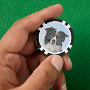 Lot De Jeton De Poker Peinture Collie Bordure - Joli art original chien