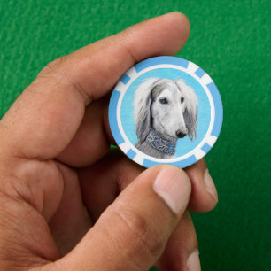 Lot De Jeton De Poker Peinture de Saluki (Argent) - Joli art original de