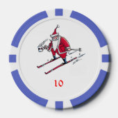 Lot De Jeton De Poker Père Noël Skiing bleu 10 puce de poker rayé (Recto)