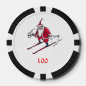 Lot De Jeton De Poker Père Noël Skiing noir 100 puce de poker rayé (Recto)