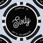 Lot De Jeton De Poker Personnalisé 60 Soixante-seizième anniversaire<br><div class="desc">Un design de typographie moderne chic en noir et blanc monochrome pour célébrer votre soixantième anniversaire de façon élégante. Modifiez le texte pour personnaliser.</div>