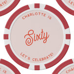 Lot De Jeton De Poker Personnalisé 60 Soixante-seizième anniversaire<br><div class="desc">Un design de typographie moderne et chic en orange et rose vif pour célébrer votre soixantième anniversaire dans le style. Modifiez le texte pour personnaliser.</div>