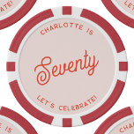 Lot De Jeton De Poker Personnalisé 70 Soixante-Dix-Seize Anniversaire<br><div class="desc">Un design de typographie moderne chic en orange et rose vif pour célébrer votre soixante-dixième anniversaire dans le style. Modifiez le texte pour personnaliser.</div>