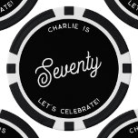 Lot De Jeton De Poker Personnalisé 70 Soixante-Dix-Seize Anniversaire<br><div class="desc">Un design de typographie moderne chic en noir et blanc monochrome pour célébrer votre soixante-dixième anniversaire de marque dans le style. Modifiez le texte pour personnaliser.</div>
