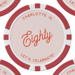 Lot De Jeton De Poker Personnalisé 80 Quatre-vingt-dix-huitième annivers<br><div class="desc">Un design typographique moderne chic en orange et rose vif pour célébrer votre 80e anniversaire dans le style. Modifiez le texte pour personnaliser.</div>