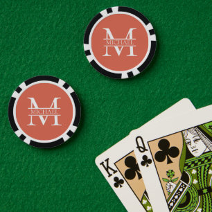 Lot De Jeton De Poker Personnalisé Elegant Terracotta Monogramme et nom