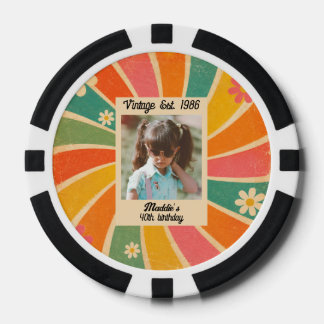 Lot De Jeton De Poker Photo de naissance personnalisé coloré vintage rét