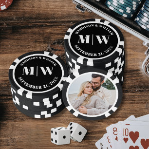 Lot De Jeton De Poker Photo Noir Blanc Cadeau de Mariage