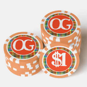 Lot De Jeton De Poker Plaid Orange Monogramme Personnalisé Coloré