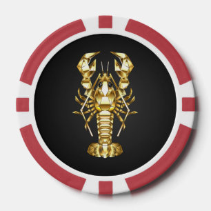 Lot De Jeton De Poker Poisson à langouste polygonale dorée sur noir