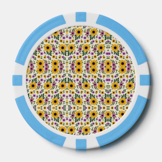 Lot De Jeton De Poker Poker chips with a vibrant floral pattern (Recto)