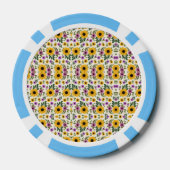 Lot De Jeton De Poker Poker chips with a vibrant floral pattern (Verso)