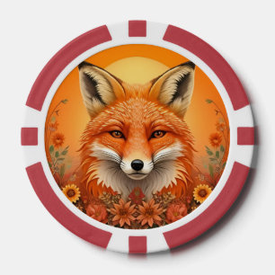 Lot De Jeton De Poker Portrait majestueux d'un renard entouré de fleurs 