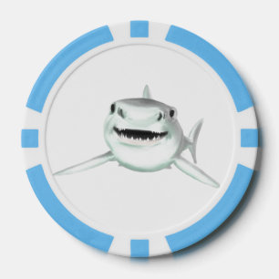 Lot De Jeton De Poker requin aquarelle souriant gris vert océan animal