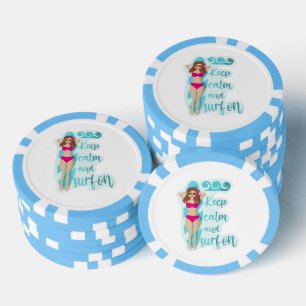 Lot De Jeton De Poker Restez calme et surfez sur la carte de fille brune