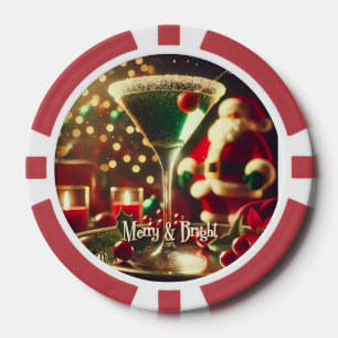 Lot De Jeton De Poker Retro Santa Noël Martini verte des années 50
