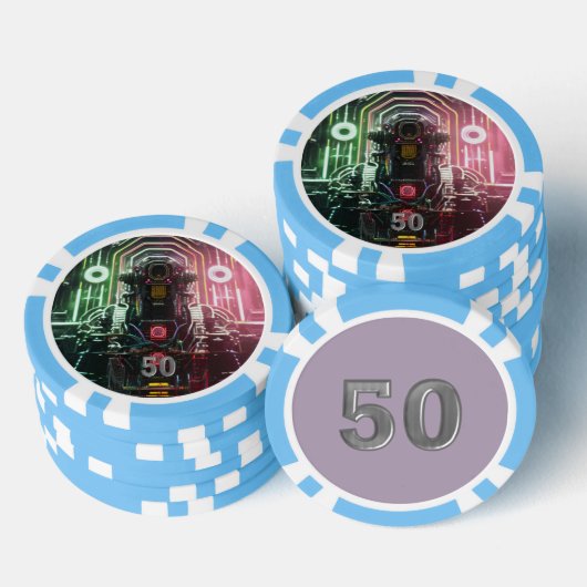 Lot De Jeton De Poker Robot 1 bleu clair 50 puce de poker rayé (Empiler)