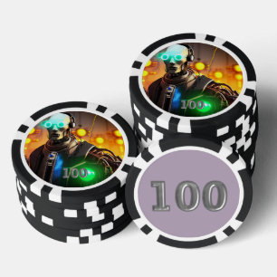 Lot De Jeton De Poker Robot 2 noir 100 puce de poker rayé