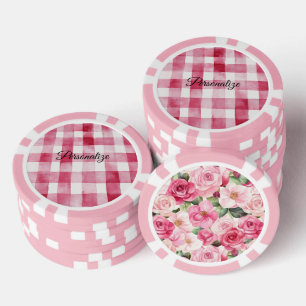 Lot De Jeton De Poker Rose Féminin Blanc Carreaux Rayures