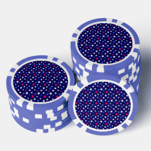Lot De Jeton De Poker Rouge gras, bleu patriotique et étoiles blanches 