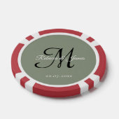 Lot De Jeton De Poker Sage Green Monogram Script Name Wedding (Simple)