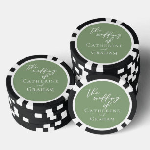 Lot De Jeton De Poker Sage Green White Typographie Mariage personnalisé