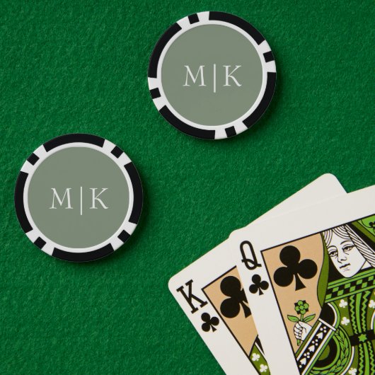 Lot De Jeton De Poker Sage vert et blanc | Monogramme moderne (Table de poker (double))