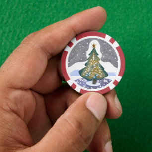 Lot De Jeton De Poker Sapin de Noël   Peinture hivernale à l'aquarelle