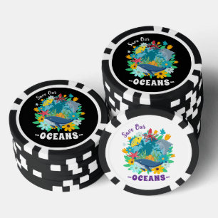Lot De Jeton De Poker Sauvez nos océans Fleur Baleine Conception Colorée