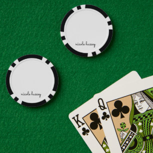 Lot De Jeton De Poker Script blanc   Moderne Monogramme élégant