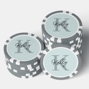 Lot De Jeton De Poker Script de Monogramme bleu aquatique moderne