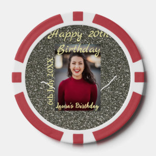 Lot De Jeton De Poker Silverglitter photo 20e anniversaire ajouter nom d