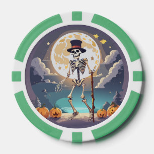 Lot De Jeton De Poker Skeleton Dansant Sous La Lune Halloween