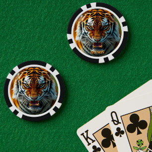 Lot De Jeton De Poker Snarling Tiger en colère Personnaliser le nom