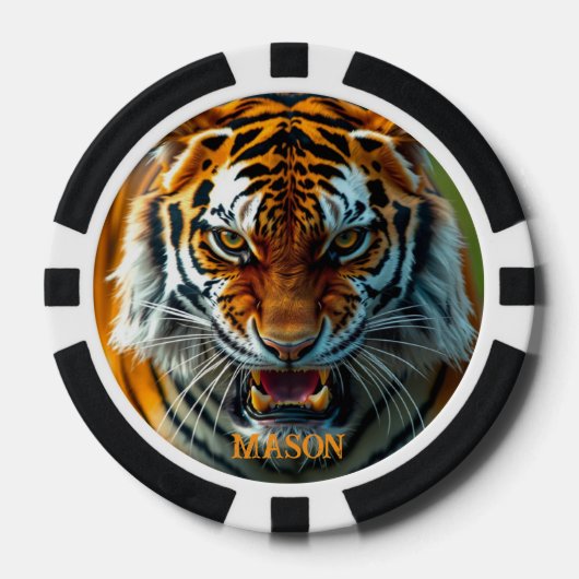 Lot De Jeton De Poker Snarling Tiger en colère Personnaliser le nom (Recto)