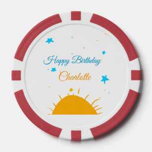 Lot De Jeton De Poker Soleil jaune étoiles bleues joyeux anniversaire aj