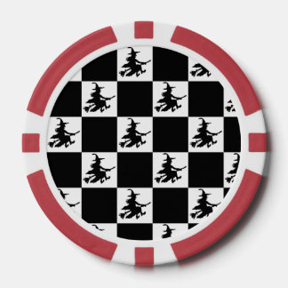 Lot De Jeton De Poker Sorcière volante à carreaux noir et blanc