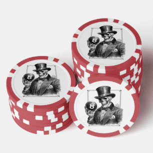 Lot De Jeton De Poker Squelette vintage avec chapeau haut-de-forme et bo