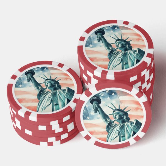 Lot De Jeton De Poker Statue de la Liberté avec drapeau américain (Empiler)