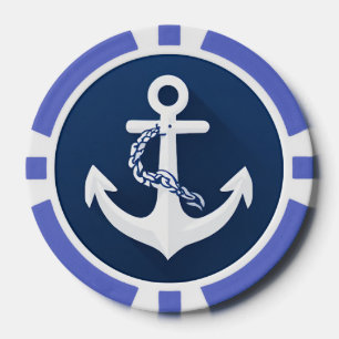 Lot De Jeton De Poker Symbole nautique d'ancre blanc bleu marine