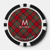Lot De Jeton De Poker Tartan vert rouge plaqué Groomsman Monogramme (Recto)