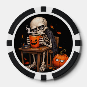 Lot De Jeton De Poker Tasse de Squelette Buvant une Citrouille Halloween