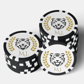 Lot De Jeton De Poker Tigre et laurier noir et or