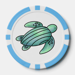 Lot De Jeton De Poker tortue de mer peinte à l'aquarelle dessin animé bl