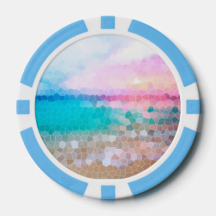 Lot De Jeton De Poker Tropical Morning Sunrise Stain Glass Beach