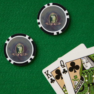 Lot De Jeton De Poker Un paon majestueux en or et vert.